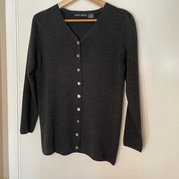 Cardigan Sweater Gray Mark Shale 100% Extra Fine Merino Wool - Picture 2 of 10